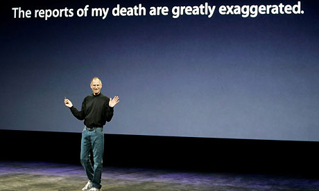 Apple CEO Steve Jobs speaks at an Apple event in San Francisco. Photograph: Jeff Chui/AP