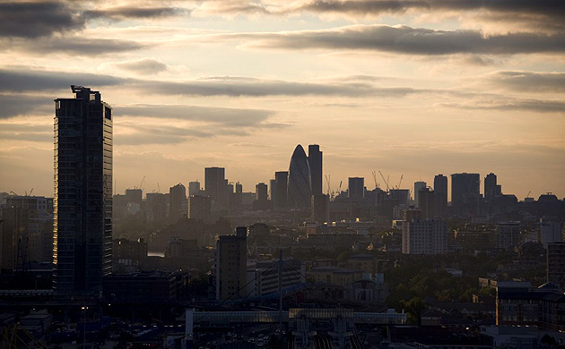 Sunset over the City of London and Docklands