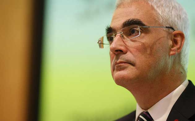 Chancellor of the exchequer Alistair Darling delivers a lecture at London's Cass business school