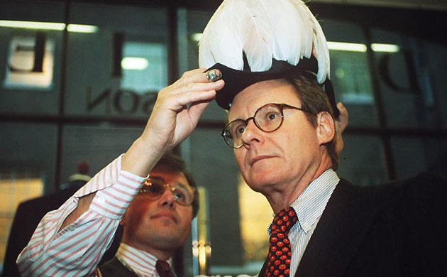 Richard Ralph being fitted for a ceremonial hat in 1996 for his role as governor of the Falkland Islands. Photograph: Times Newspapers/Rex Features