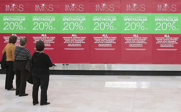 Marks and Spencer (M&S) sale in Westfield shopping centre. Photograph: Carl Court/PA