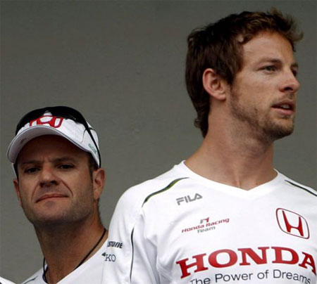Honda drivers Rubens Barrichello and Jenson Button