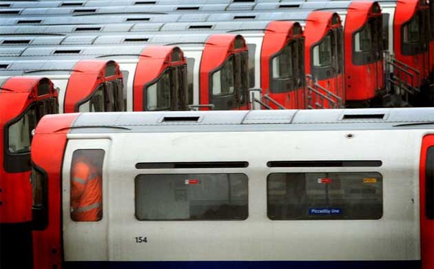 London Underground tube trains sit in sidings in west London