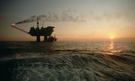 oil rig jobs. North Sea Oil Rig at Sunset