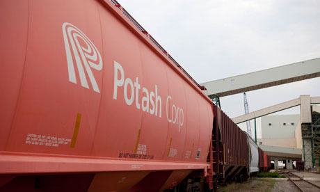 A train car waits in line at the Potash Corp's Cory mine site near Saskatoon