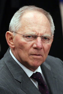 German finance minister Wolfgang Schaeuble arrives for a finance ministers meeting in Brussels.
