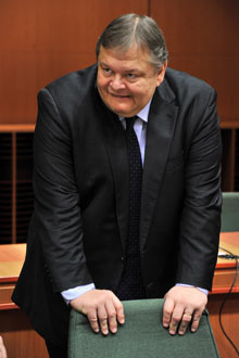 Greek finance minister Evangelos Venizelos at a Eurogroup Council meeting in Brussels.