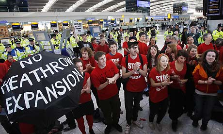 A protest against a third runway being built at Heathrow