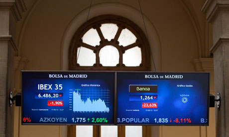 An information panel displays Bankia and IBEX 35 trading  at the Madrid stock exchange