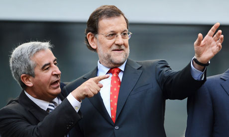 Spanish prime minister Mariano Rajoy (R) at the Euro 2012 football match between Spain and Italy