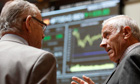 Spanish traders at the Madrid stock exchange