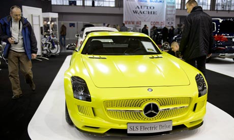 The Mercedes SLS electric drive is on display at the Poznan International Motor Show 2013