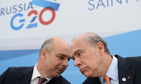 Russian finance minister Anton Siluanov and OECD chief Jose Angel Gurria before the G20 summit, 2013