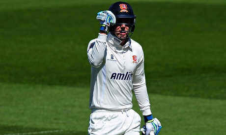 Essex's Dan Lawrence celebrates his maiden first-class century, which came against Surrey