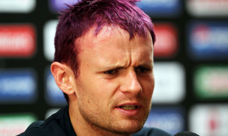 The Ireland captain William Porterfield has dyed his hair purple as part of a cancer awareness campaign. Photograph: Strdel/AFP/Getty Images - William-Porterfield-007