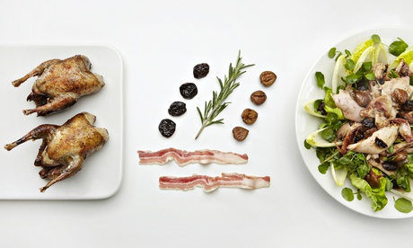 Thomasina Miers' roast partridge, prune, chestnut and bitter leaf salad