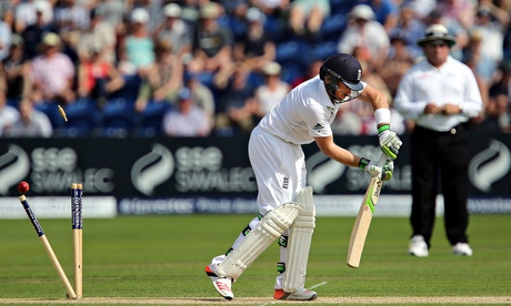 England batsman Ian Bell is bowled by Mitchell Johnson