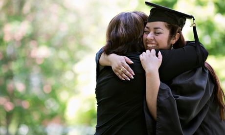 Student and mother hug