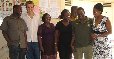 Joe Powell with friends at Makerere University, Kampala, Uganda