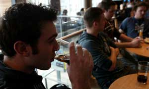 Students drinking in the student union bar