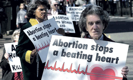 Campaigners from the Society for the Protection of the Unborn Child outside Westminster. Photograph: Stefan Rousseau/PA