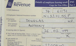 P45 form (mock-up). Photograph: Martin Argles