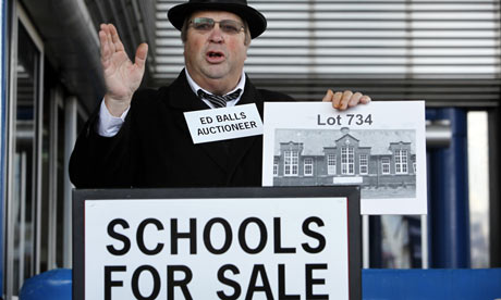 Protester demonstrating outside the Specialist Schools and Academies Trust 