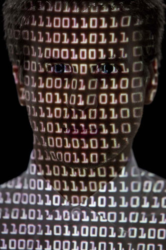 Leading lights: Stem ambassador Graham Gannon covered in binary code