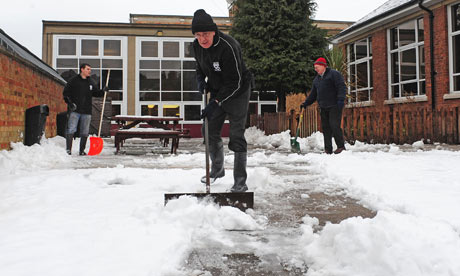 Clearing snow at school