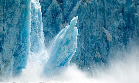 icebergs calving from glacier in alaska