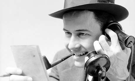 enthusiastic journalist on the telephone