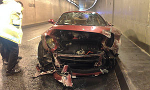 Cristiano Ronaldo has written off his Ferrari sports car after crashing into a roadside barrier