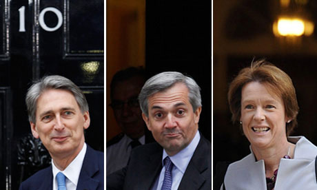 New secretaries : Philip Hammond, Chris Huhne ,Caroline Spelman