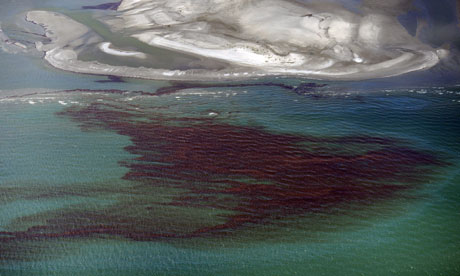 Oil spill Deepwater Horizon oil rig : Oil washes on the land near Chandeleur Island
