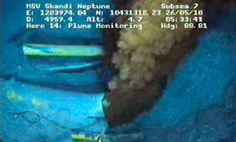 Deepwater Horizon oil spill:  BP live video feed, shows oil gushing