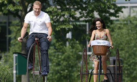 Sir Chris Hoy and Kelly Brook attends a photocall to launch the Sky Ride 2010