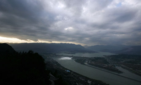 The Yangtze river continues beyond the Three Gorges, Yichang, Hubei Province, China Dam