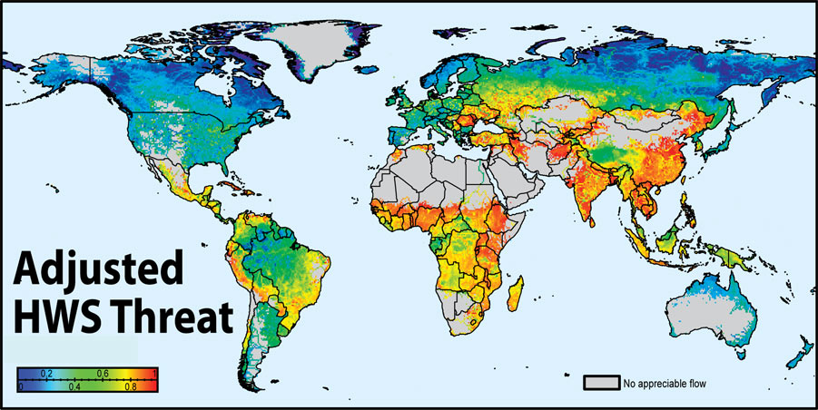 Threats To Environment. Map of global threats to human