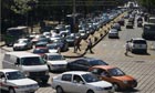 View of heavy traffic in Reforma avenue, one of the main streets of Mexico City