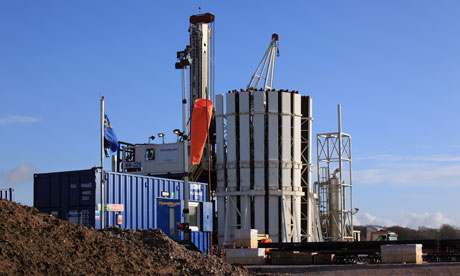 The drilling rig of Cuadrilla Resources explores the Bowland shale for gas, near Blackpool. Photograph: Christopher Furlong/Getty Images