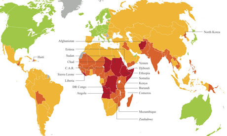 Food Security : A 2011 map of Maplecroft food security risk index