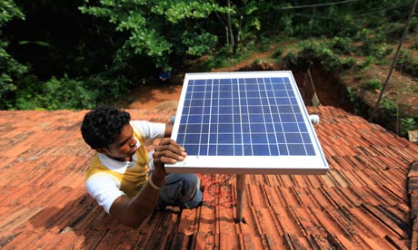 Solar power off the grid : solar panel on the rooftop being installed in India