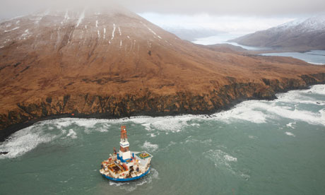 Sheel oil Arctic drilling rig Kulluk aground on the southeast shore of Sitkalidak Island