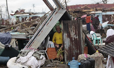 MDG: Typhoon Haiyan survivor in his makeshift home in Tacloban city, Philippines