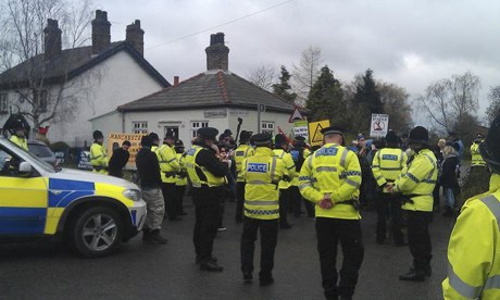 IGas' Barton Moss entrance during anti-fracking protest at Eccles, near Salford, Manchester