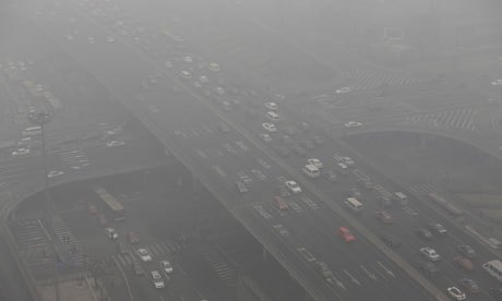  Heavy haze day in Beijing's central business district due to air pollution in China