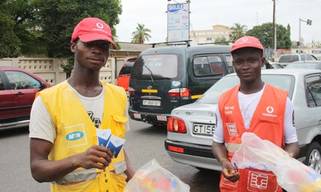 Street Sellers in Accra selling SMS cards and mobile phones