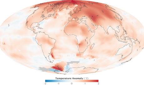 global temperature anomalies for 2000 to 2009
