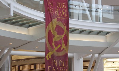 Oklahoma terror hoax : Hunger Games tribute banner at Devon Energy