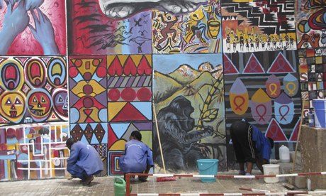 MDG : Rwanda healthcare : mural paintings about AIDS at the Ministry of Health in Kigali